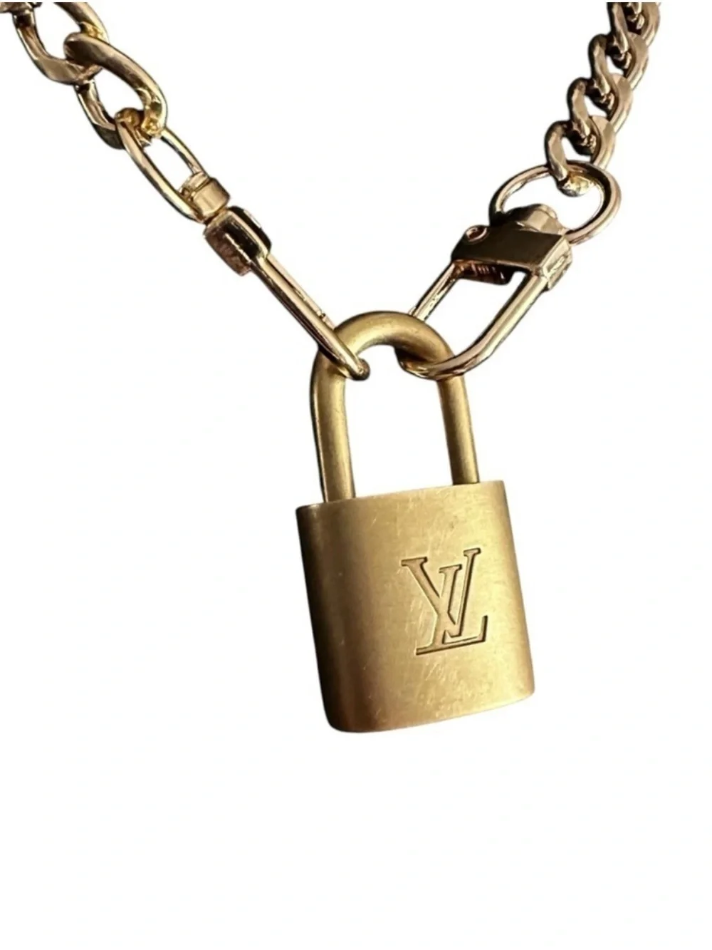 Authentic Louis Vuitton #316 Lock & Key Set on a 18K Gold Plated Chain Necklace